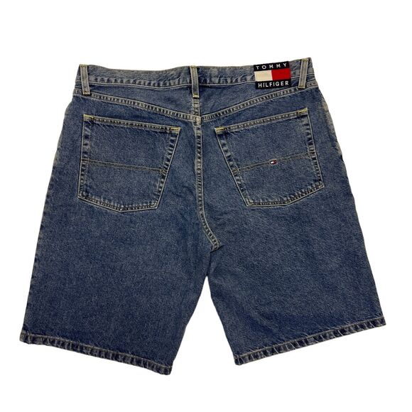 Vintage 90s Tommy Hilfiger Denim Shorts Men’s 38 Baggy Carpenter Jorts Y2K Flag - Picture 1 of 11